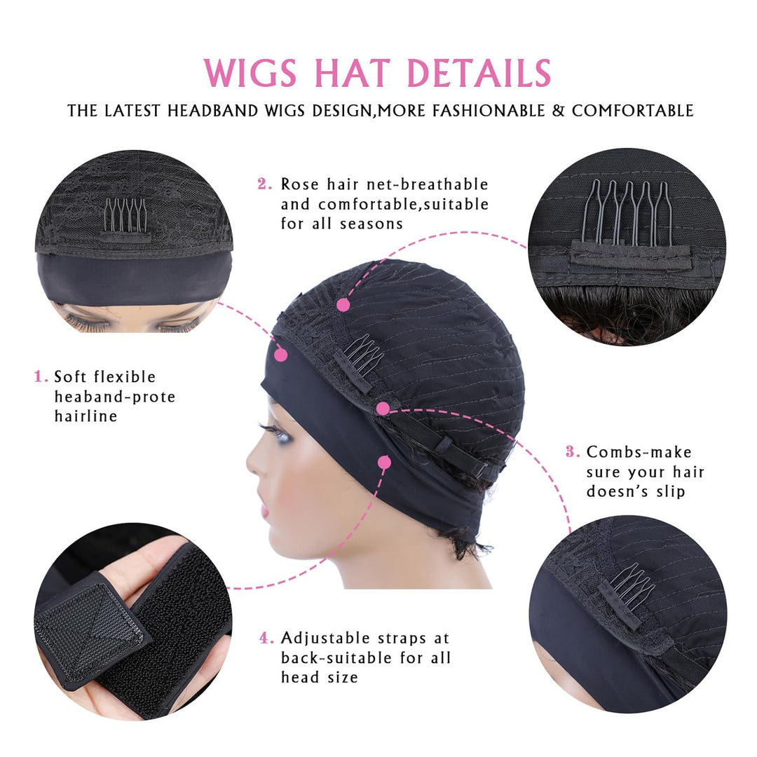 Huarisi Short Curly Pixie Cut Wigs for Women Glueless Human Hair Black Headband Bob Wig None Lace We