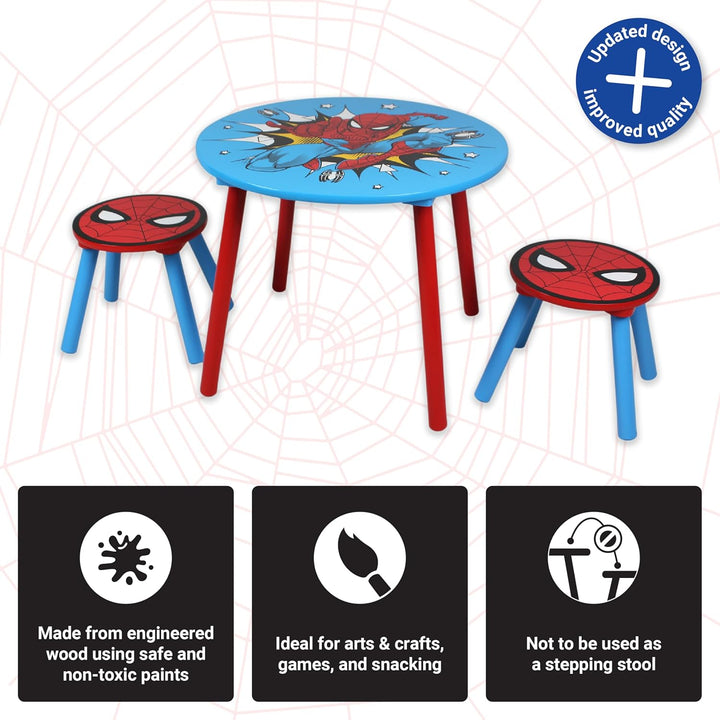 Marvel Spider-Man Tisch- und Hocker-Set für 2 Personen, hält bis zu 30 kg pro Hocker, perfekt zum Sp