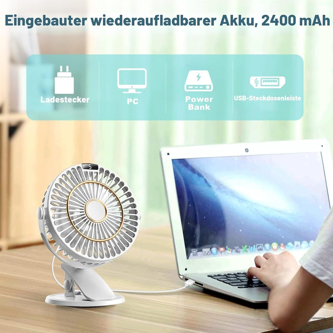 COZII Mini Ventilator, Clip Ventilator USB Ventilator Tischventilator Leise mit Akku, 5 Geschwindigk
