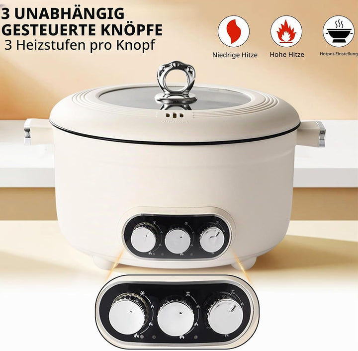 Hotpot Elektrisch Pot, 5.3L Elektrischer Kochtopf mit Schnellheizung&amp;Drei Drehknöpfe, 1600W Elektris