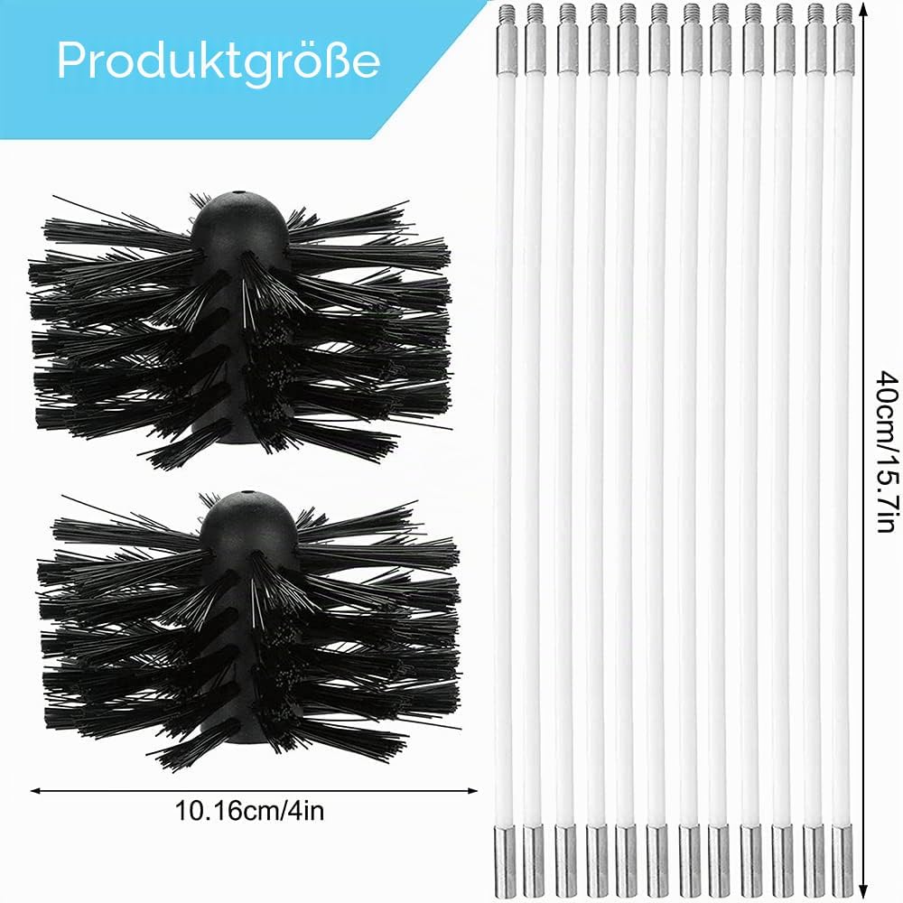 Ruolin Ofenrohrbürste Ofenbürste Kaminbürste, Kaminbürsten-Kit, Kanalentlüftungs Reinigungsset, Bürs
