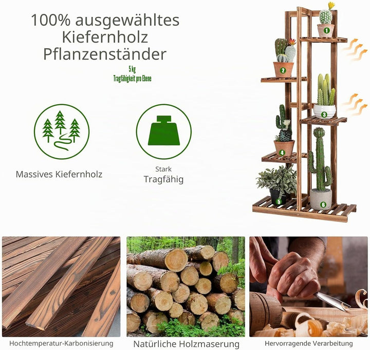 KOMFOTTEU 5 stöckige Blumentreppe, Pflanzentreppe aus Holz, mehrstöckiges Blumenregal, Pflanzenständ