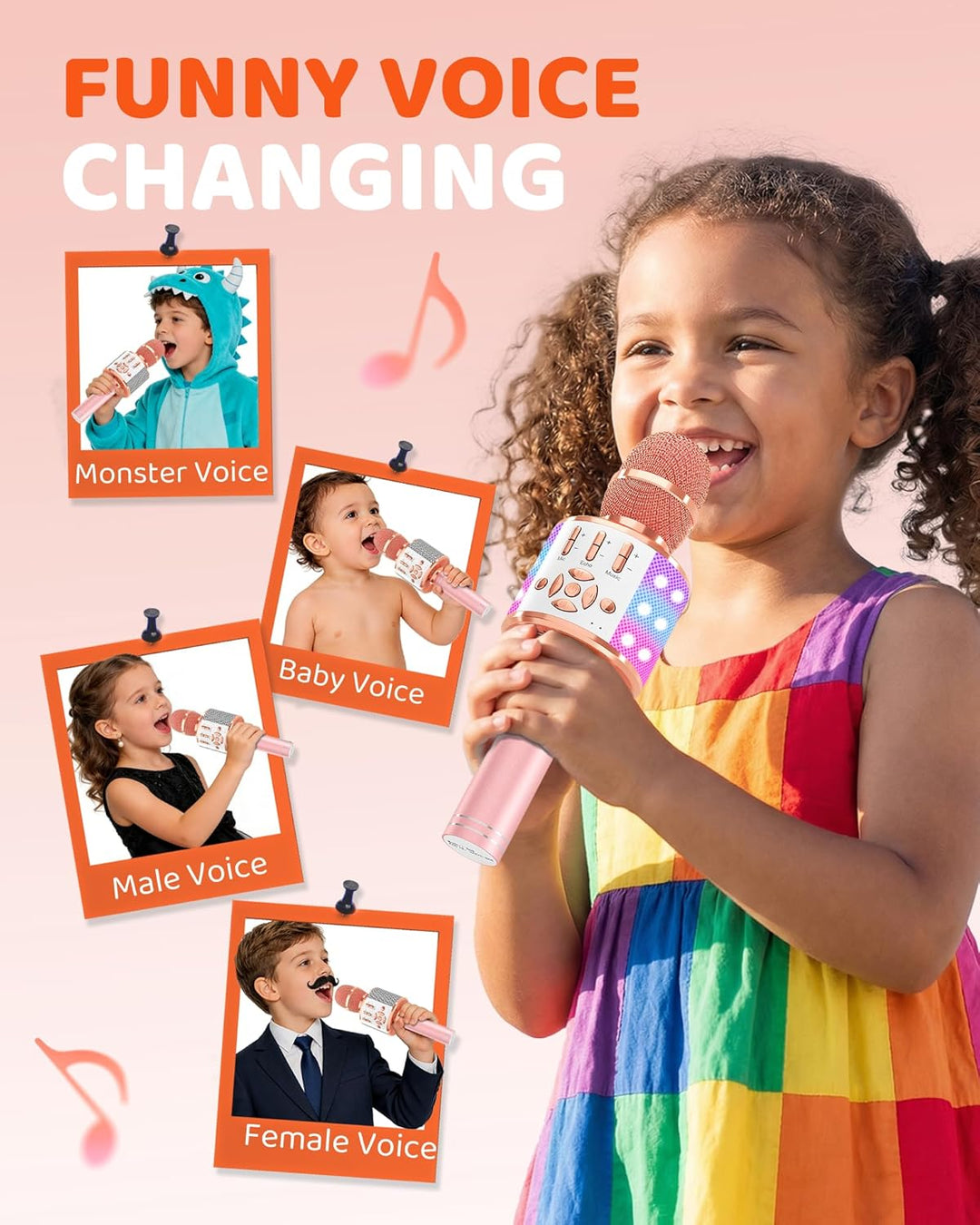 BONAOK Karaoke Mikrofon Bluetooth, 4 in 1 Drahtlos Karaoke Mikrofone,Tragbare LED Kinder Karaoke Mik