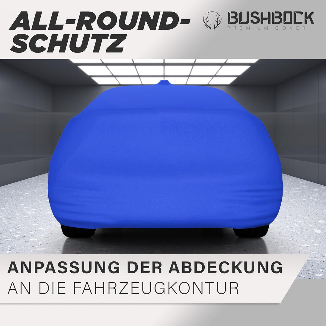 BUSHBOCK® Premium Autoabdeckung Indoor - Satin Schutzhülle Stoff - Abdeckplane Autoplane Autogarage