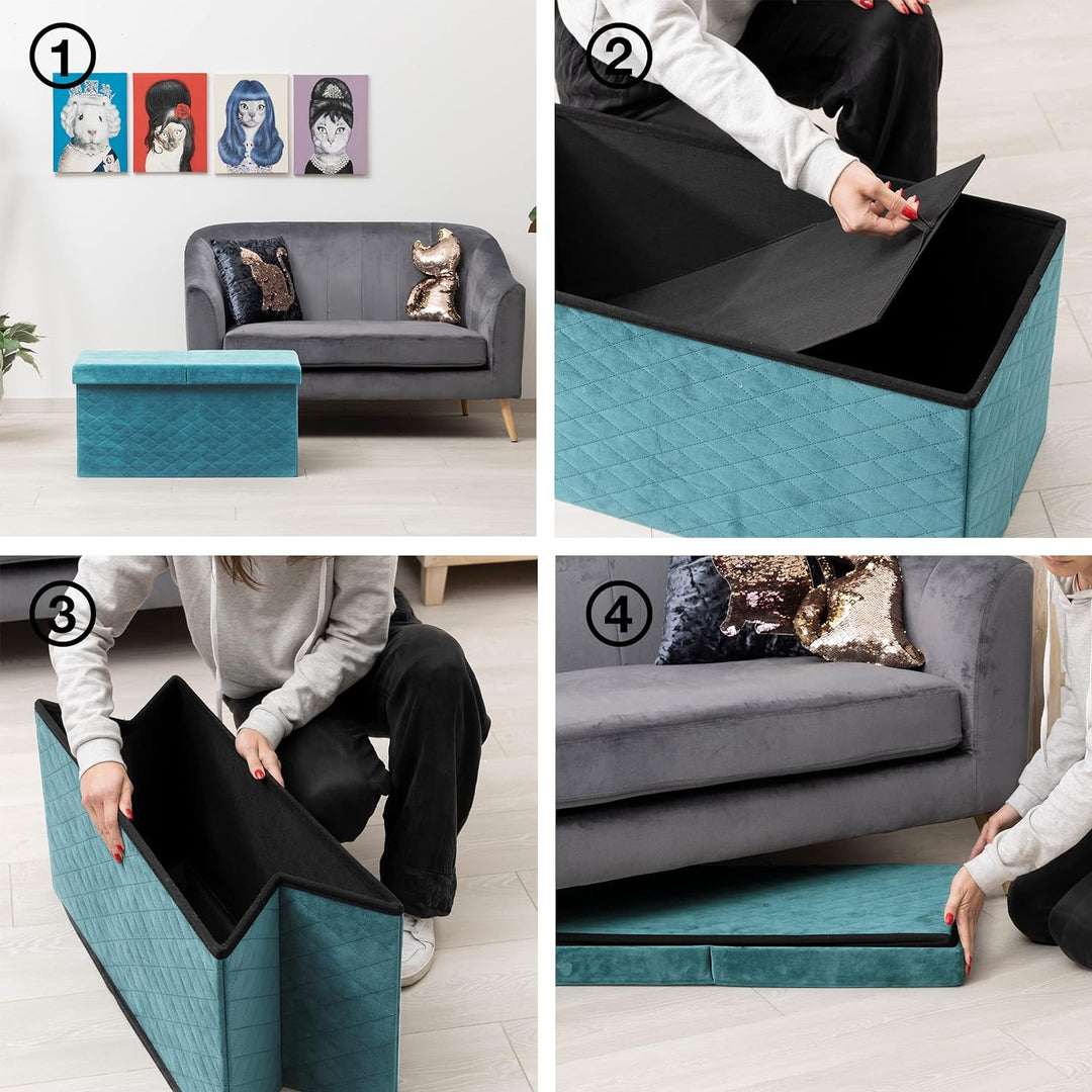 Baroni Home Faltbare Aufbewahrungsbox, Aufbewahrungsbox, Sitzsack, Samt, Petrolblau, 76 x 38 x 38 cm
