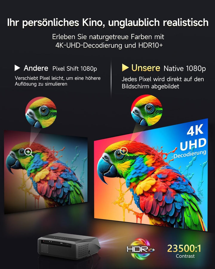 4K Smart Beamer Tageslicht mit Zertifizierten Apps, 2300 ANSI LED Projektor, DB-Audio, Autofokus, Wi
