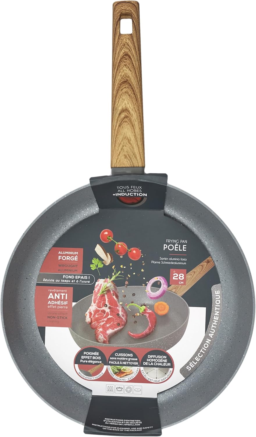 COOK CONCEPT, KC25341, Forged Aluminum Frying pan with Wood Effect Handle, ideal for Searing and Sim