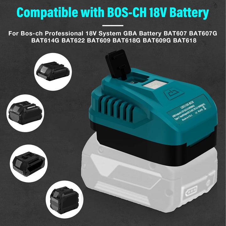 Tragbares USB-Ladegerät für Bosch Professional 18V GBA Batterie mit USB C PD2.0 100W (Max) Ausgang,