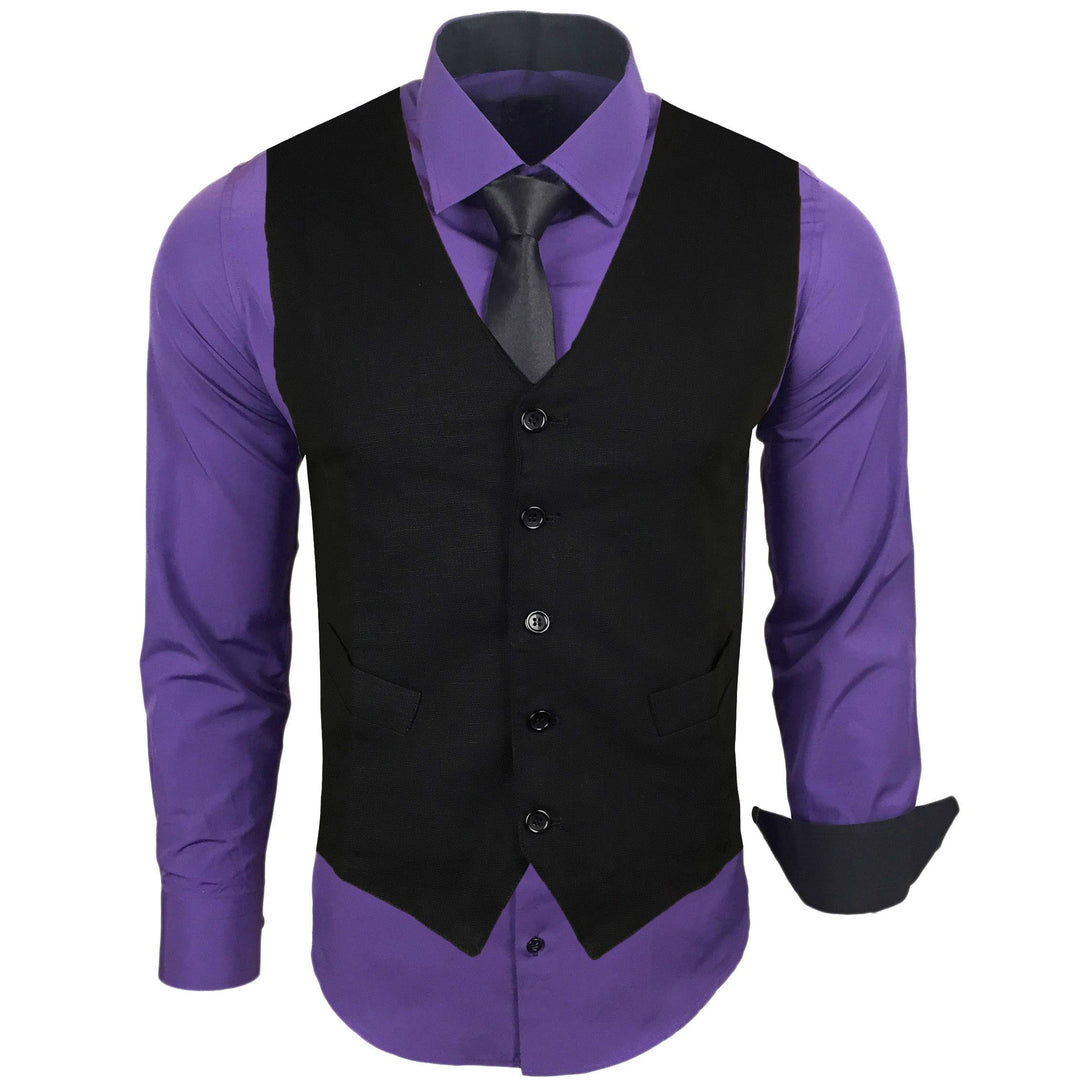 Herren Hemd mit Weste Krawatte Anzugs Sakko Business Hochzeit Freizeit Hemden Frack Herrenweste Set