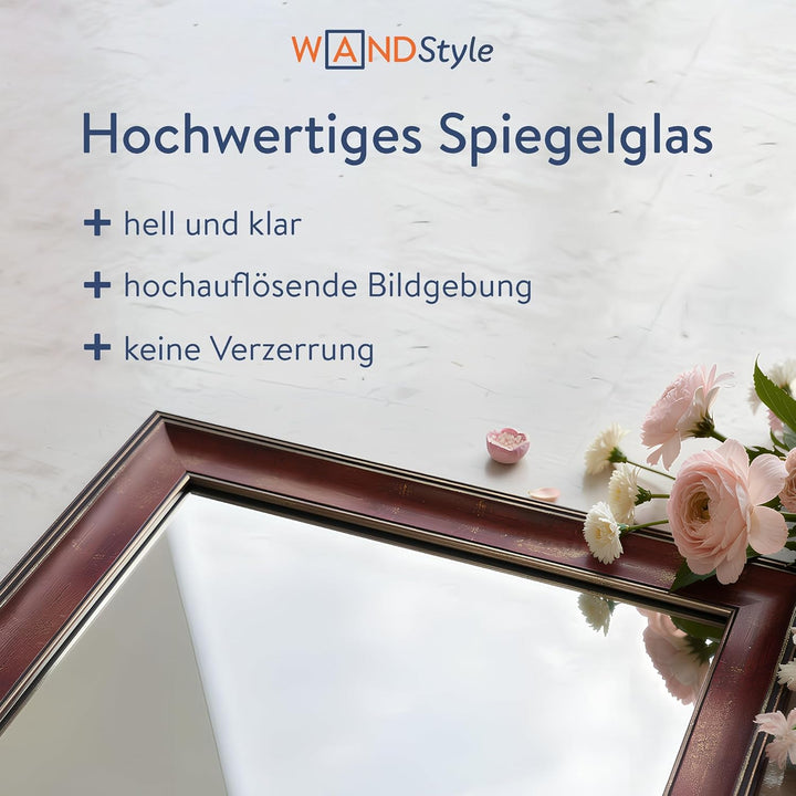 WANDStyle Spiegel Barock und Antik Stil I Aussenmass ca. 50 x 50 cm I Farbe Rot I roter Wandspiegel
