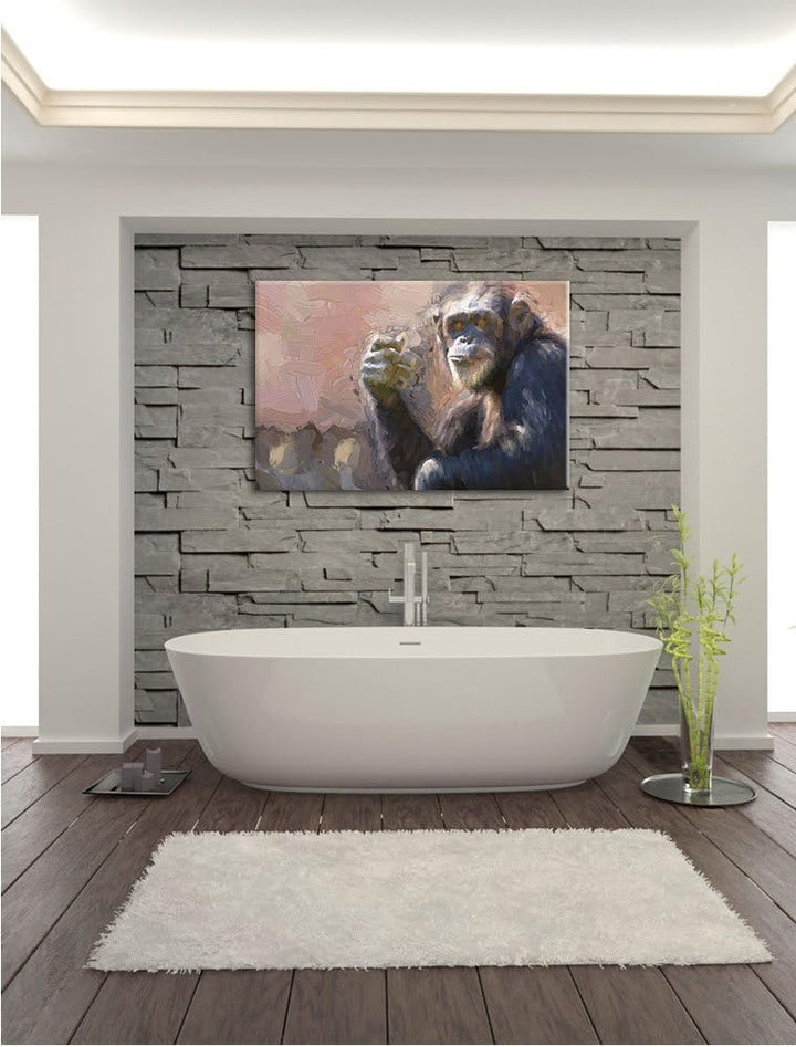 Pixxprint Aufmerksamer Schimpanse Kunst Pinsel Effekt, Format: 100x70 auf Leinwand, XXL riesige Bild