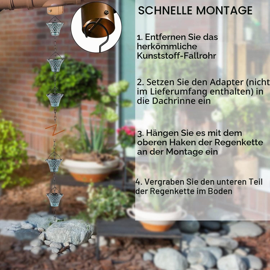 Tfro & Cile Regenkette, Regenrinne, Fallauslauffänger, Aussenwasserumleiter, dekorativer Garten, Reg