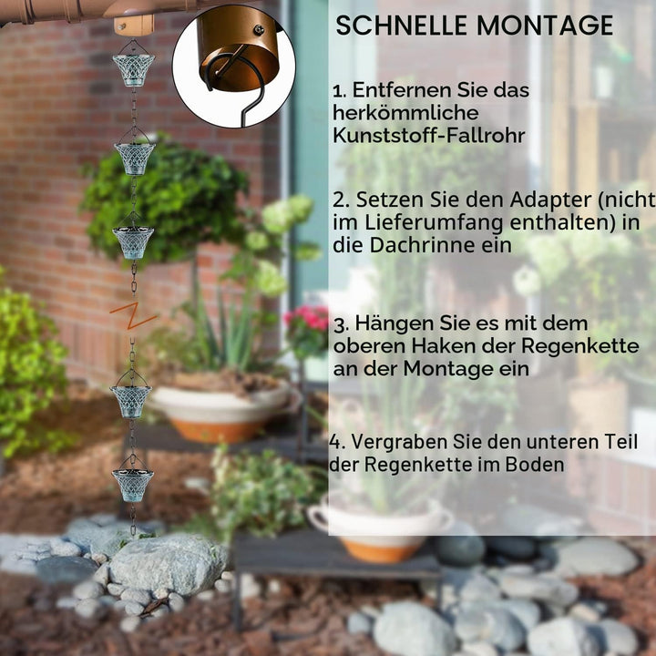Tfro & Cile Regenkette, Regenrinne, Fallauslauffänger, Aussenwasserumleiter, dekorativer Garten, Reg