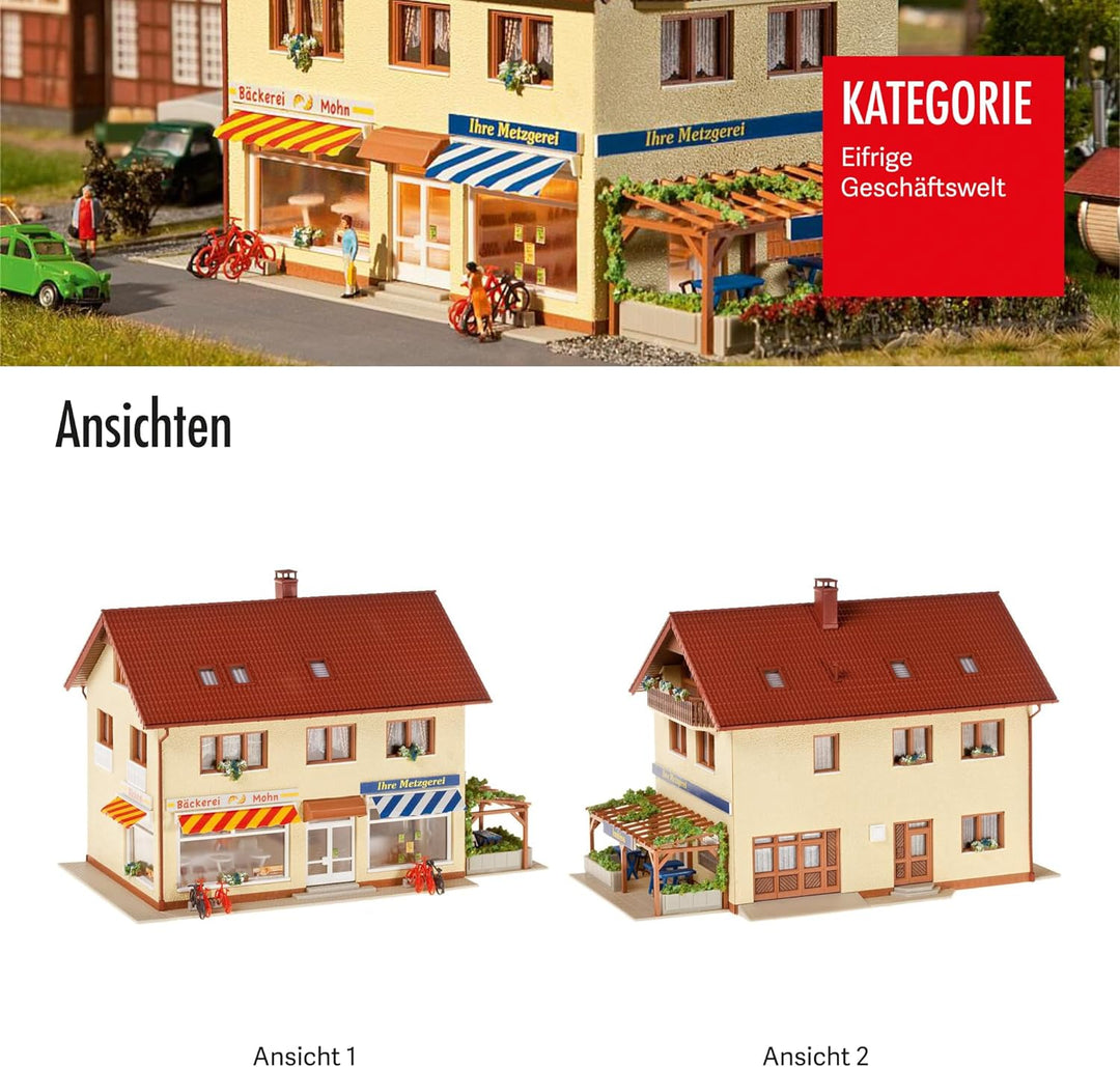 FALLER Metzgerei/Bäckerei Modellbausatz mit 569 Einzelteilen 190x125x125mm I Modelleisenbahn Zubehör