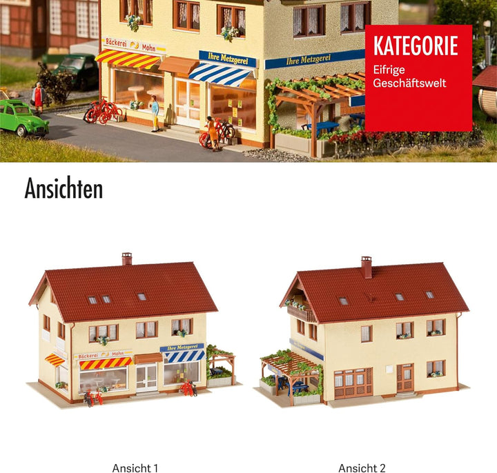 FALLER Metzgerei/Bäckerei Modellbausatz mit 569 Einzelteilen 190x125x125mm I Modelleisenbahn Zubehör