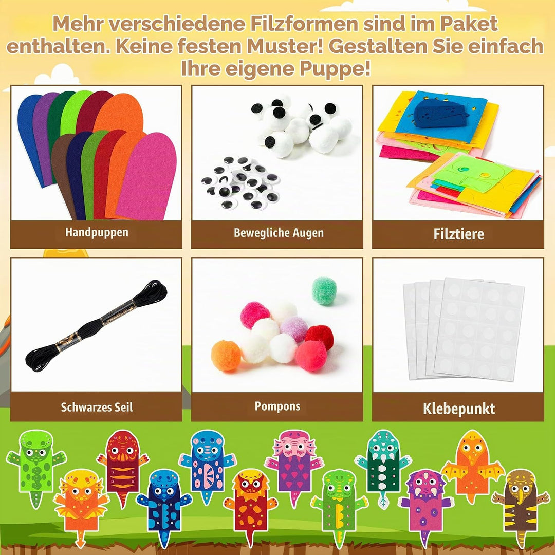 WATINC 12 Stück Hand Puppet Making Kit, Kunsthandwerk gefühlt Socke Puppet Spielzeug, kreative DIY m