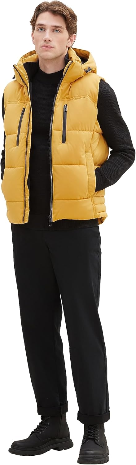 TOM TAILOR Herren Puffer Steppweste mit Abnehmbarer Kapuze, 10533 - Golden Fall