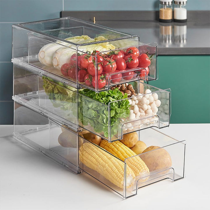 2pcs Stapelbarer Schminktisch Organizer, Grosser Schubladenbox aus Acryl, Kühlschrank-Aufbewahrungsb