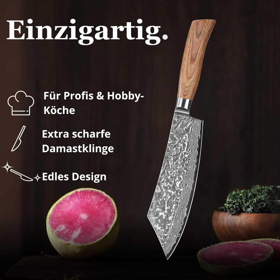 Wakoli EDIB Pro Premium BBQ- und Blockmesser mit 20 cm Klinge gefertigt aus 67 Lagen echtem Damastst