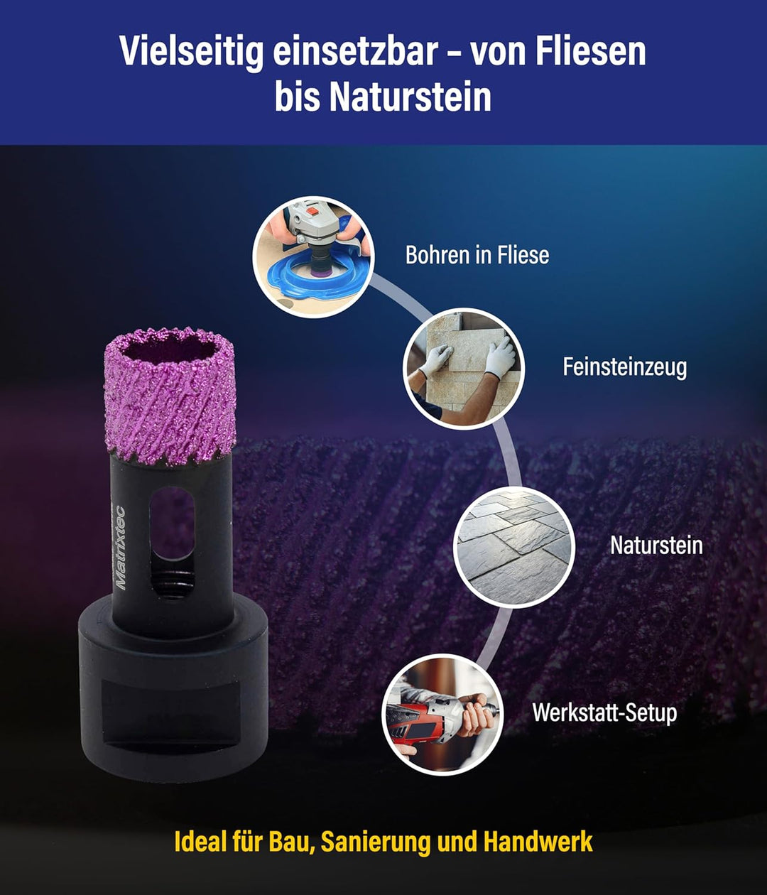 Karl Dahm MATRIXTEC Diamant-Trockenbohrkrone Ø 20 mm I Fliesenbohrer für Feinsteinzeug, Fliesen & Na
