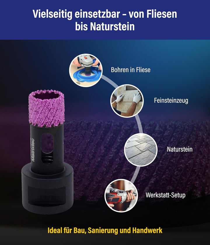 Karl Dahm MATRIXTEC Diamant-Trockenbohrkrone Ø 20 mm I Fliesenbohrer für Feinsteinzeug, Fliesen & Na