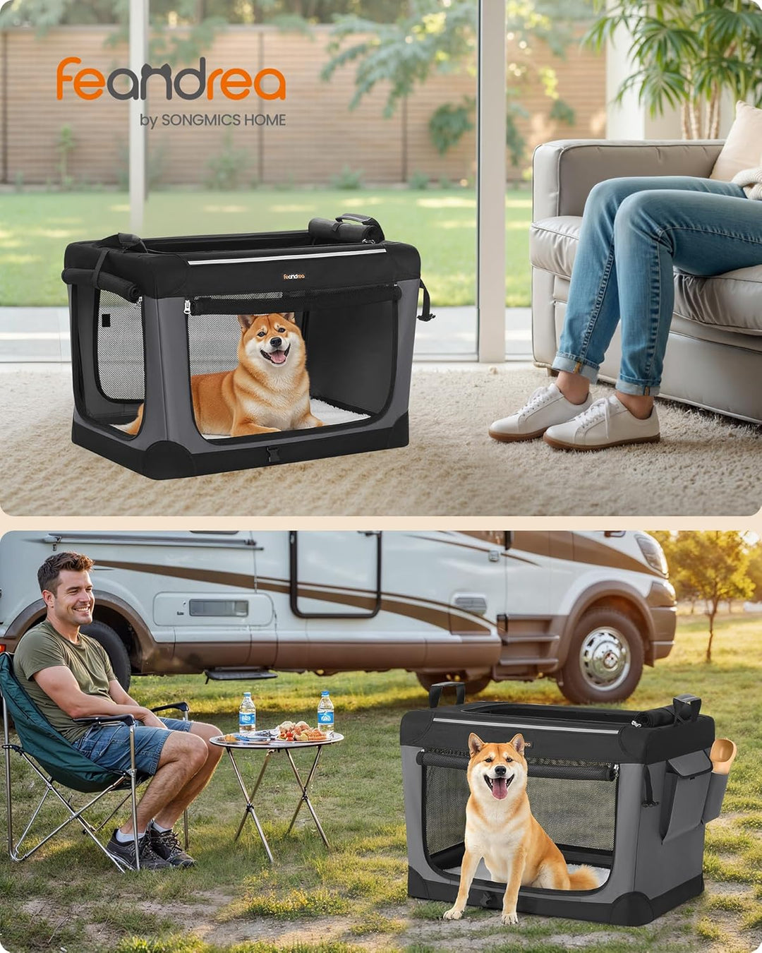 Feandrea Hundebox faltbar, 76,2 cm Transportbox für mittelgrosse Hunde, Hundetasche, Oxford-Gewebe,