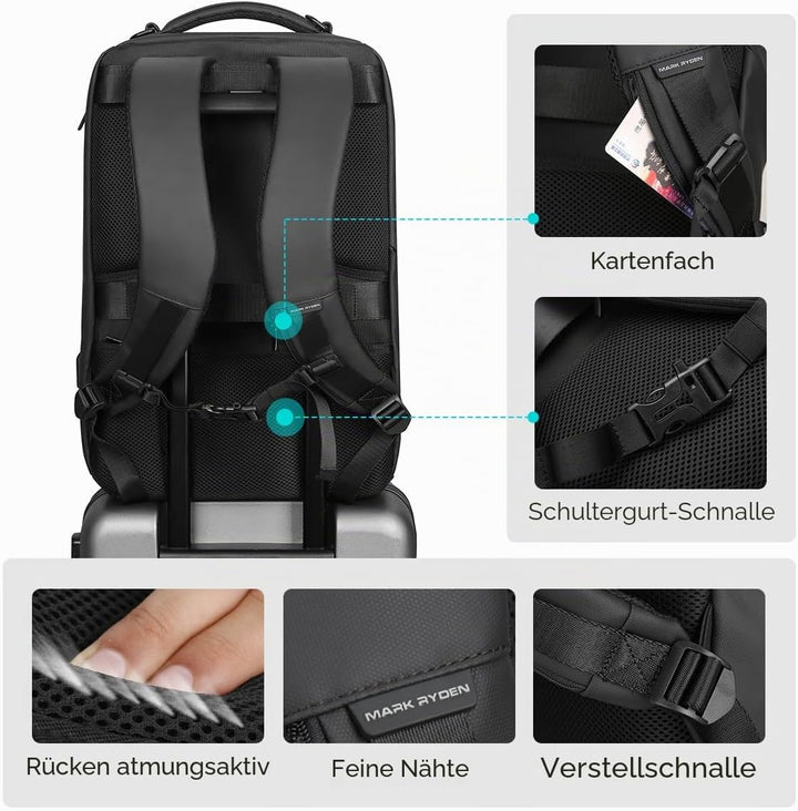 MARK RYDEN Grosse Kapazität Laptop Rucksack mit USB 17.3 Zoll/15.6 Zoll für Männer Multifunktionsruc