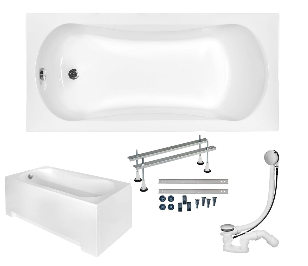 KOLMAN Badewanne ARIA Rechteck 150x70 mit AcrylSchürze, Ablaufgarnitur und Füssen Komplettset 4in1 P