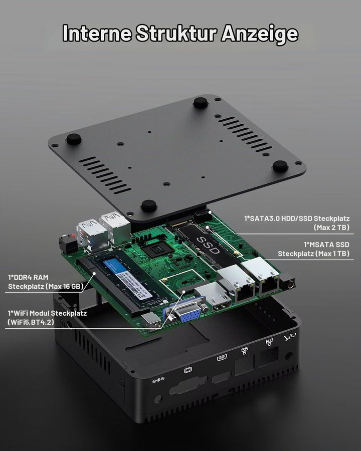 BASOARO Mini Desktop PC, Industrie PC, Celeron J4125, 8G RAM 128G SSD, Gigabit Ethernet, HD/VGA, 2*R