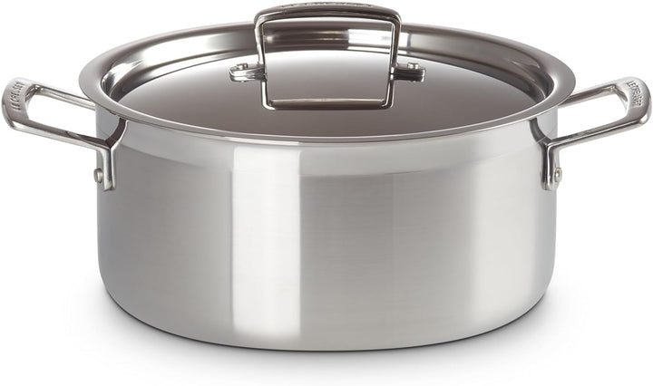 Le Creuset Bratentopf aus 3-ply Edelstahl mit Deckel, Ø 24 cm, Für alle Herdarten inkl. Induktion ge