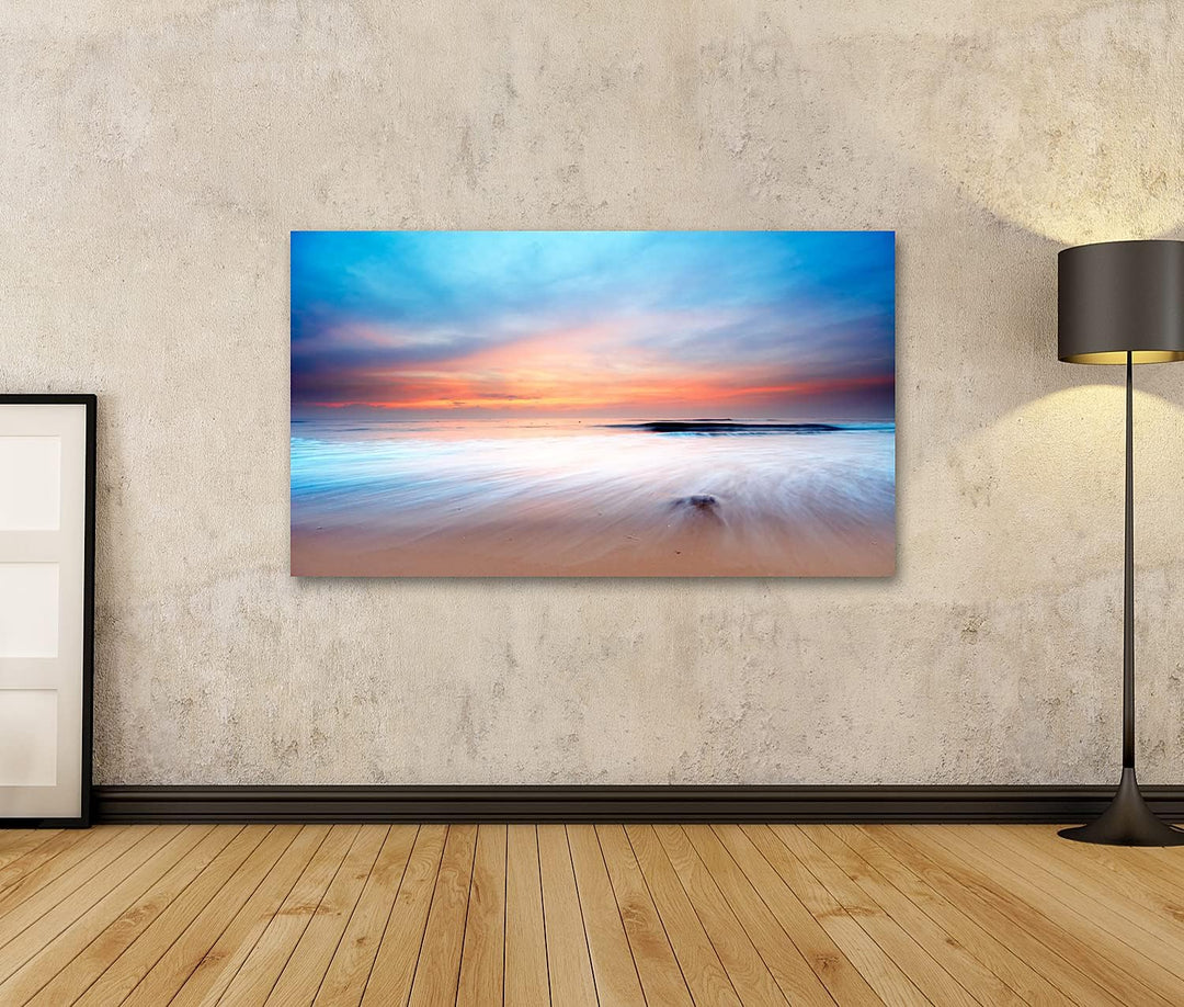 islandburner Bild auf Leinwand Sonnenuntergang Strand Meer Bilder Wandbilder Poster, 80L x 40B cm