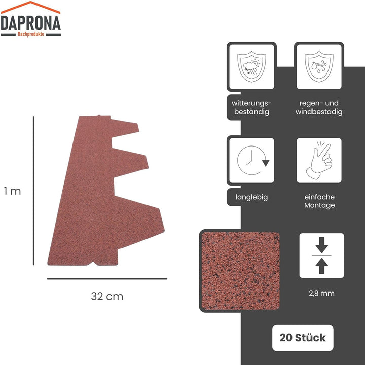 DAPRONA Dachschindeln, Hexagonal Muster 1m x 32cm, 20 Stück Rot Bitumenschindeldach für Gartenhaus,