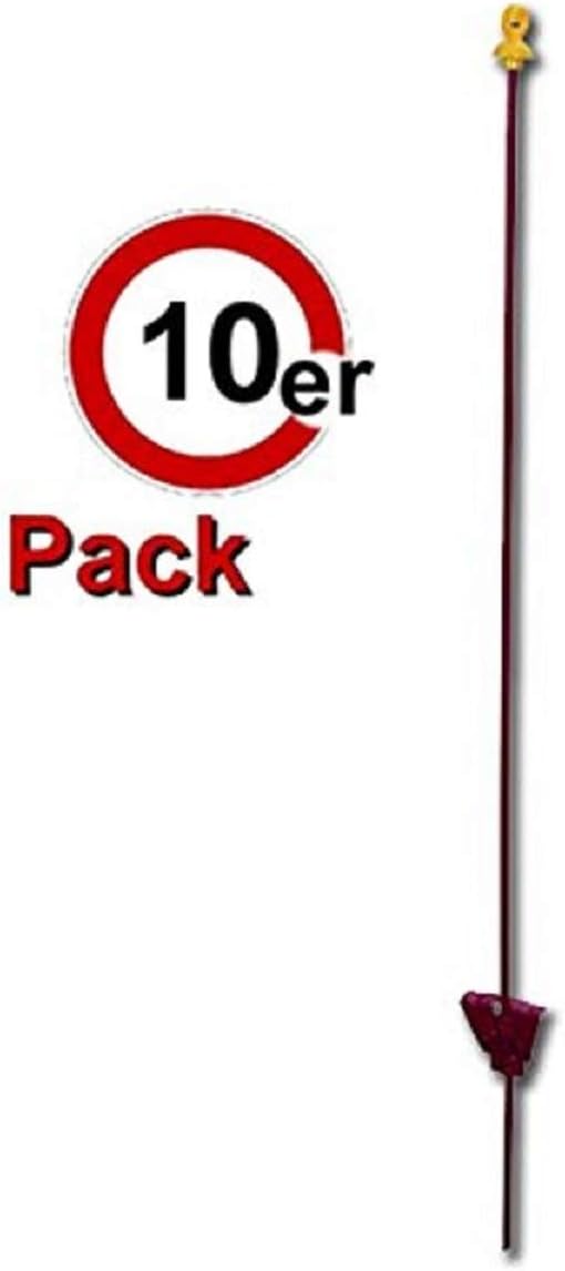 Weidezaunpfahl Metall rund 105cm x 7mm mit Kopfisolator Doppelring Federstahlpfahl (10er Pack)