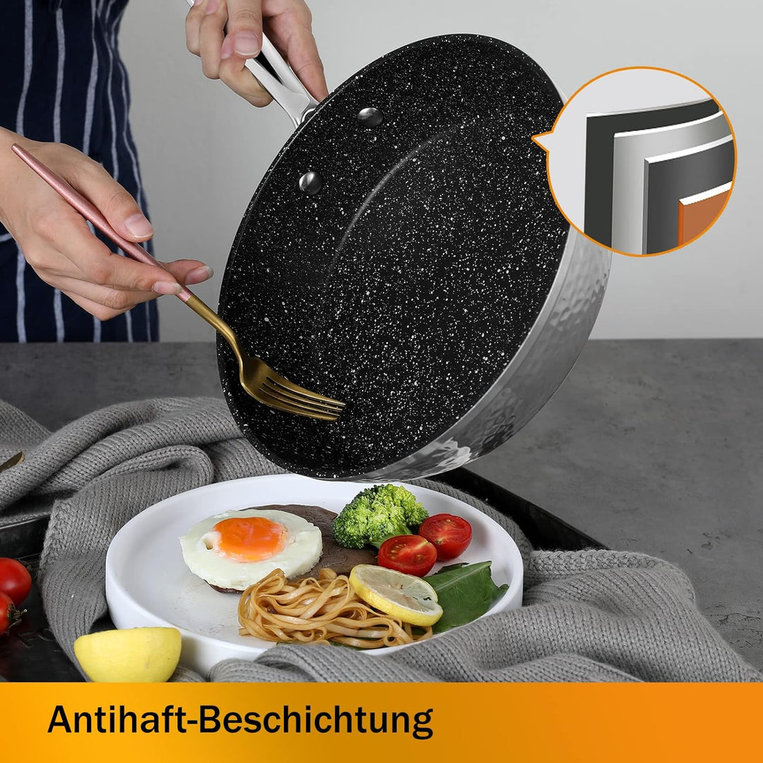 Topfset,Scheffler Topfset Induktion 15-teilig, Induktions Töpfe Set，Töpfe mit Glasdeckel, Kochtopf-S