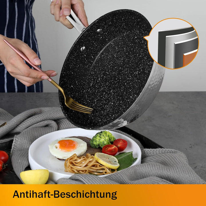 Topfset,Scheffler Topfset Induktion 15-teilig, Induktions Töpfe Set，Töpfe mit Glasdeckel, Kochtopf-S