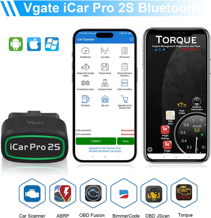Vgate iCar Pro 2S Bluetooth OBD2 Diagnostic Tool for iOS, Android & Windows, Auto Scan Tool Supports