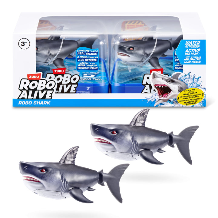 Robo Alive Wasseraktivierter Hai 2er-Pack (Grau) von ZURU – Realistisches schwimmendes Roboter-Bades