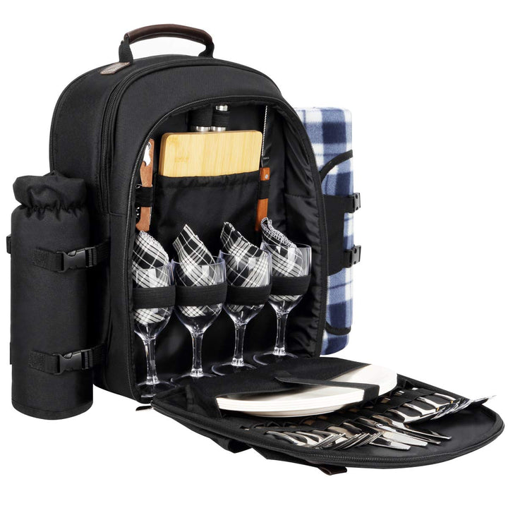 Sunflora Picknickrucksack für 4 Personen mit Decke Picknickkorb Set für 2 Personen mit isolierter Kü