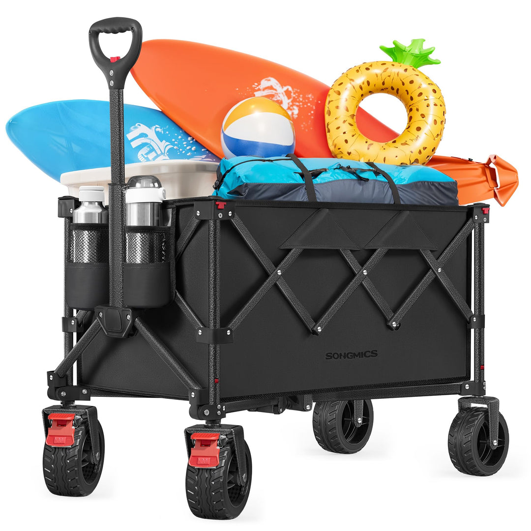 SONGMICS Handwagen faltbar, Bollerwagen, Gartenwagen, Campingwagen mit Griff, 4 abnehmbaren Rollen,