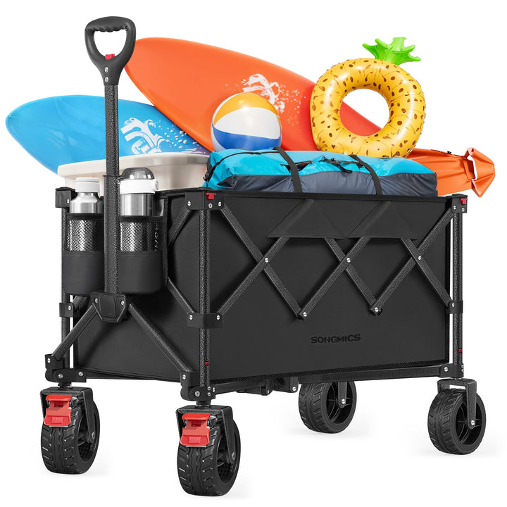 SONGMICS Handwagen faltbar, Bollerwagen, Gartenwagen, Campingwagen mit Griff, 4 abnehmbaren Rollen,
