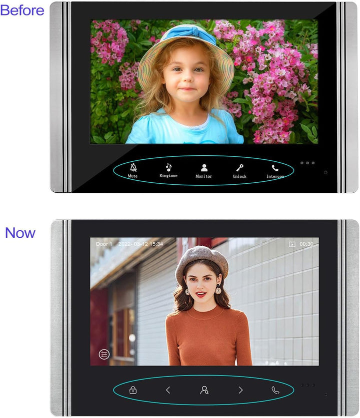 FTes RFKits WLAN Wireless Video Türsprechanlage,1080P Aussenkamera,7 Zoll Touchscreen Wireless Monit