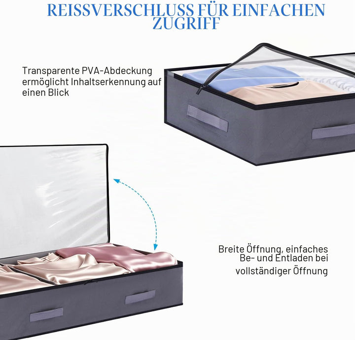 4 Stück 90L Unterbettkommode mit Sichtfenster, Faltbare Verdickter Vliesstoff Unterbett-Aufbewahrung