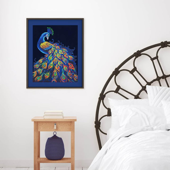 DIAMOND DOTZ 2594357 Original 5D Diamond Painting Set, Neon Pfau, mit Neonfarben und Samt, DIY Diama
