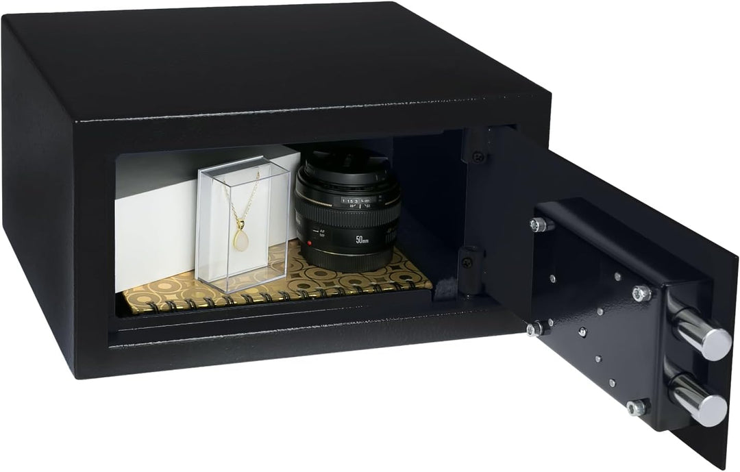 HMF 49217-02 Safe Tresor mit Schlüssel, Möbeltresor | 31 x 17 x 25 cm | Schwarz 31 x 17 x 25 cm Schw