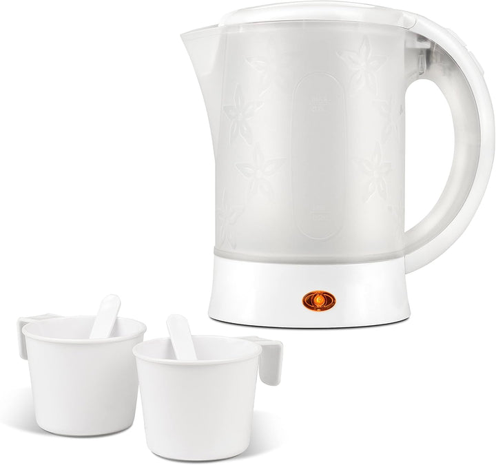 Girmi BL04 Reisewasserkocher, 0,6 Liter, 600 W, 2 Becher inklusive, Messkanne, Weiss-Transparent, We