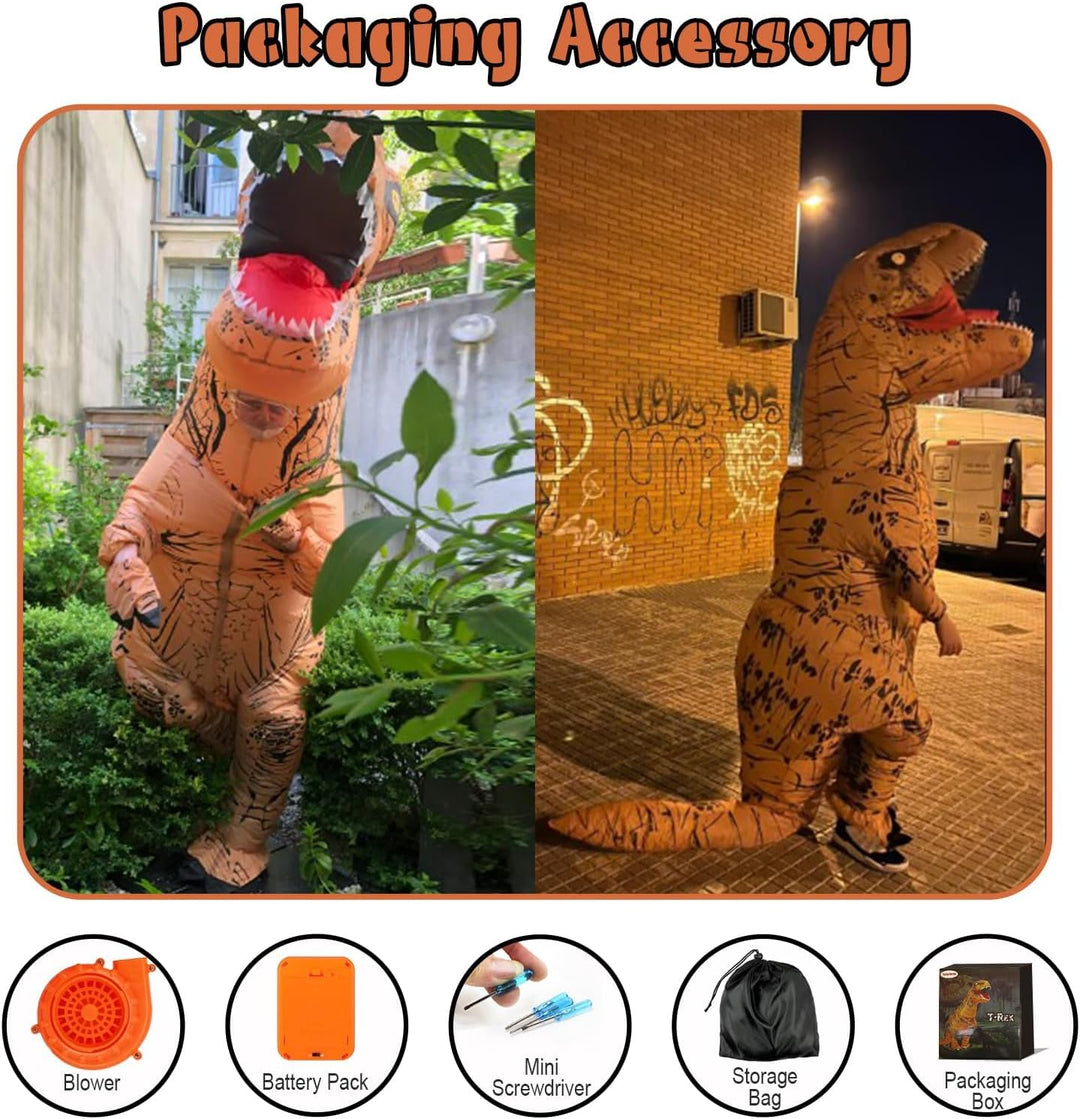 PARAYOYO Aufblasbare Dinosaurier kostüm Dino Trex Kostüm Erwachsene Dino kostüm Brown, Brown