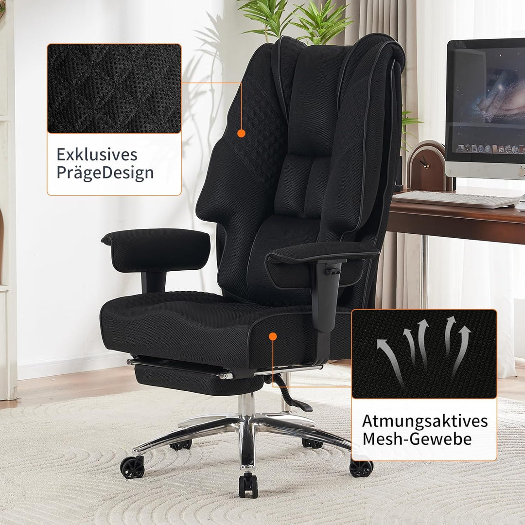 EXCEBET Schwerlast Bürostuhl 180kg - Ergonomischer Netzstuhl mit 14cm Taschenfederkern, Atmungsaktiv