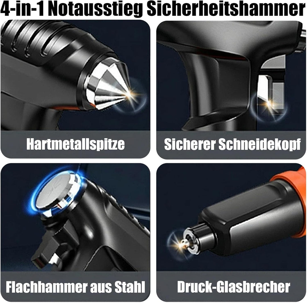 4-in-1 Notfallhammer Auto mit Gurtschneider,Autoscheiben Zertrümmerer mit Federkraft-Tungstahlkopf,K