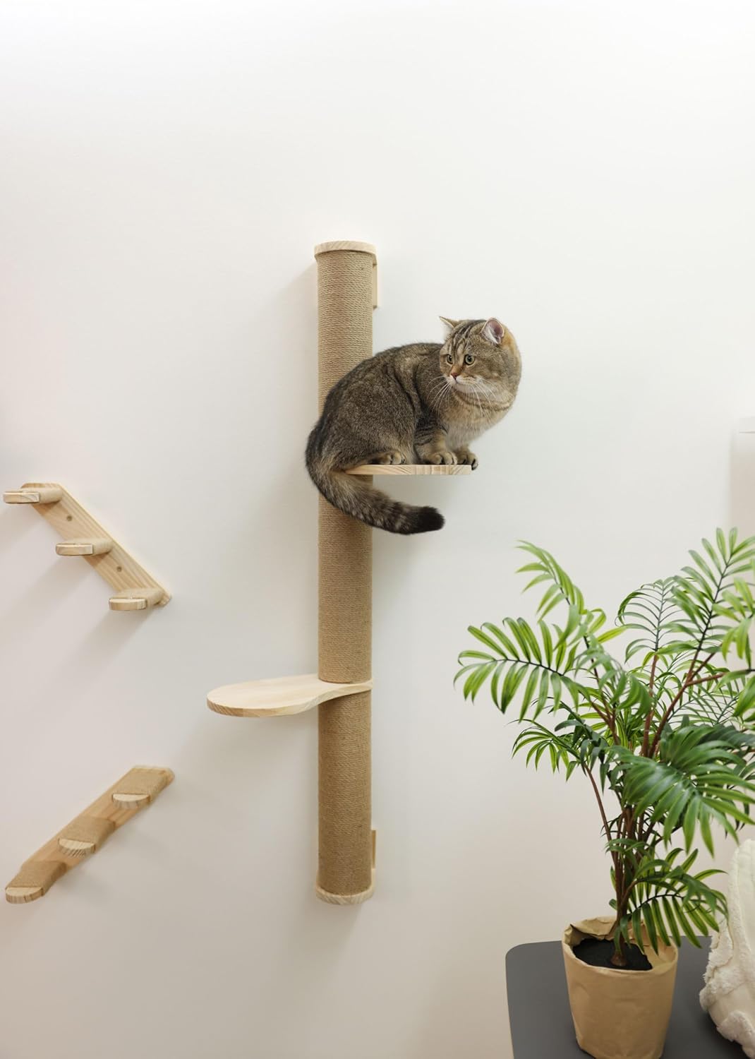 Kerbl Pet Kratzsäule Timber, Kratzbaum, natur, 127cm, Massivholz, Jute, Katzen, inkl. Wandbefestigun