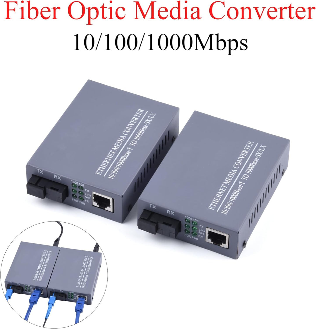 2 Stück 1.25 Gigabit Ethernet Medienkonverter Glasfaser Singlemode, SC Single Fibre Transceiver 10/1